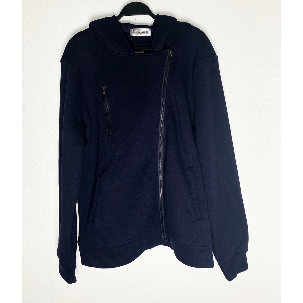 Tom's Ware Men's Casual Cotton Polar Hoodie Jacket Front Zipper Navy XL NWT